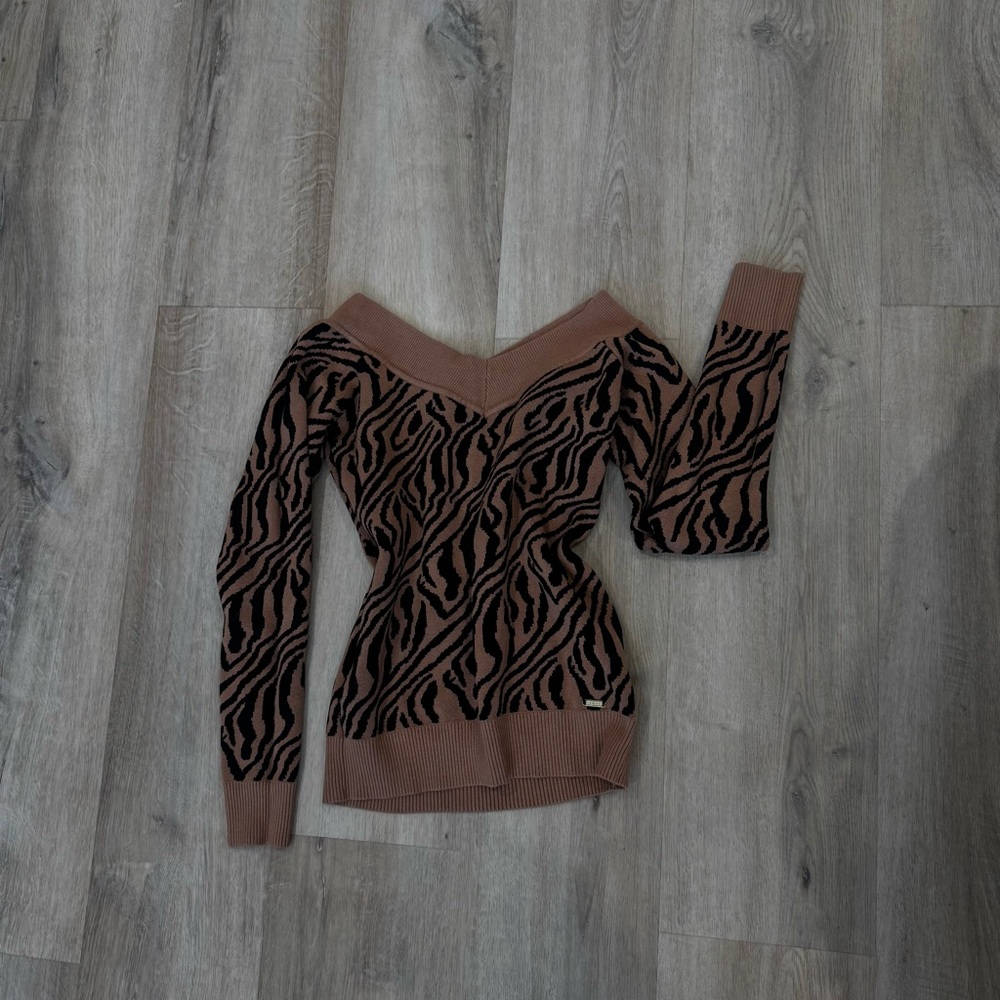 Guess Brown/ Tan and Black Knit Zebra print Sweater